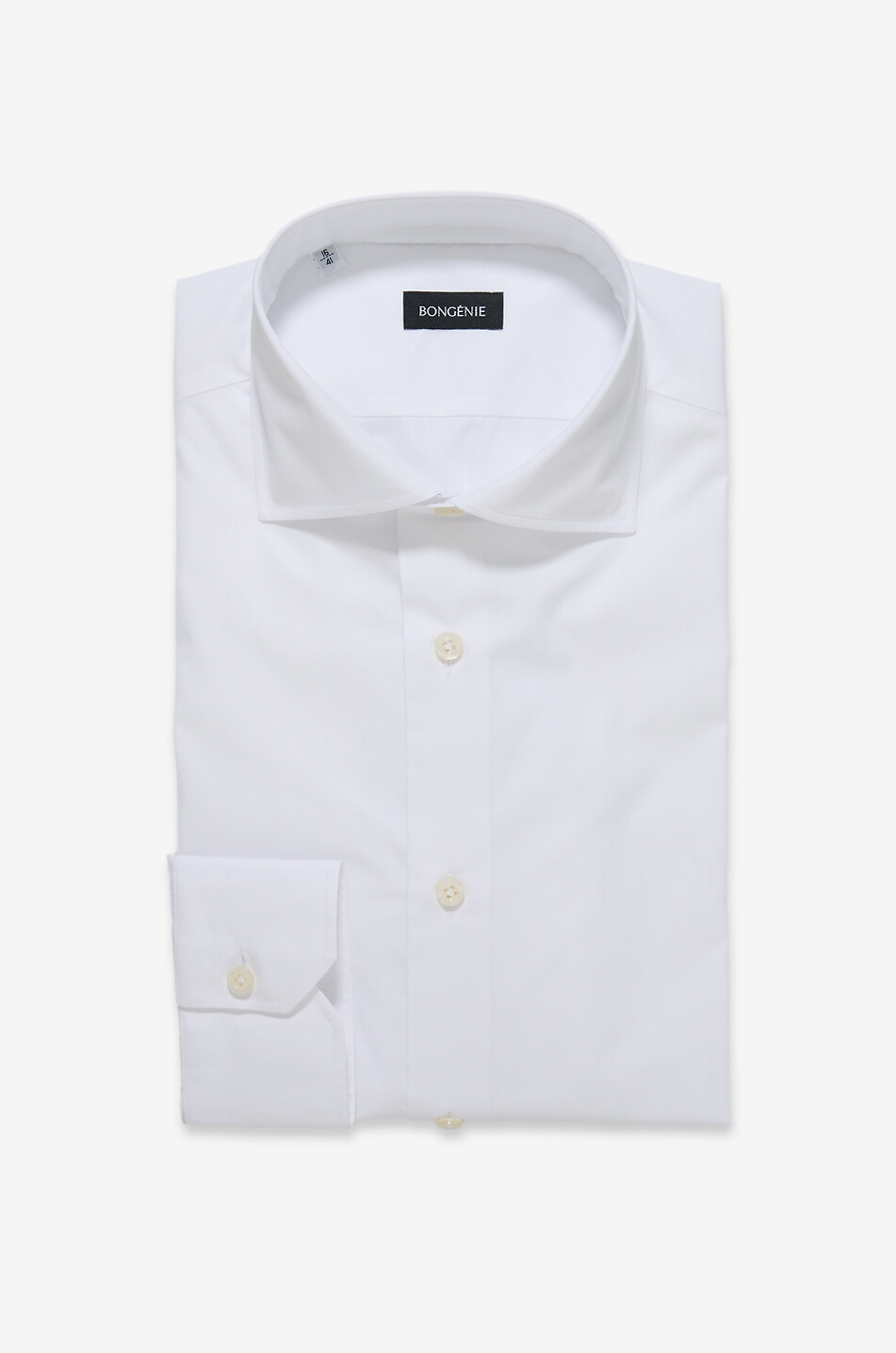 Chemise unie à manches longues col italien en popeline de coton