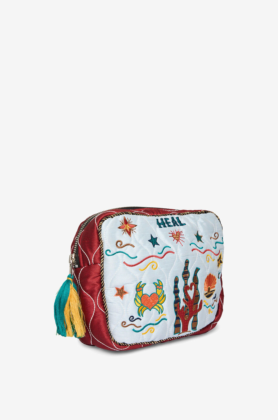 MONOKI Pochette rectangulaire brodée en soie Heal Femme BLEU 2