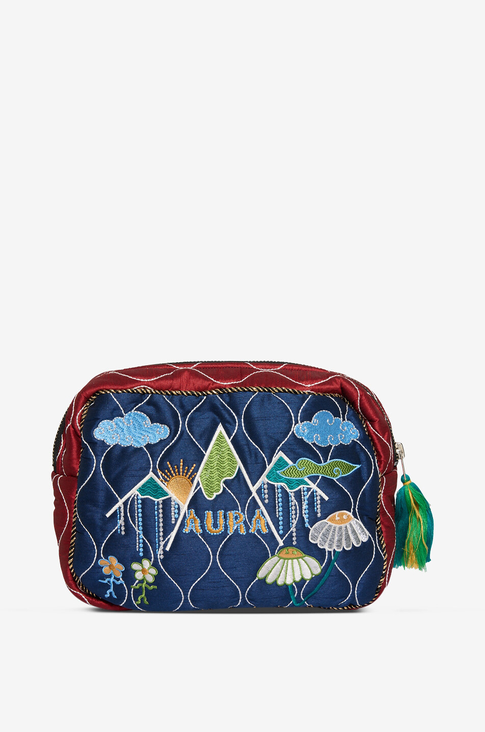 MONOKI Pochette rectangulaire brodée en soie Heal Femme BLEU 3