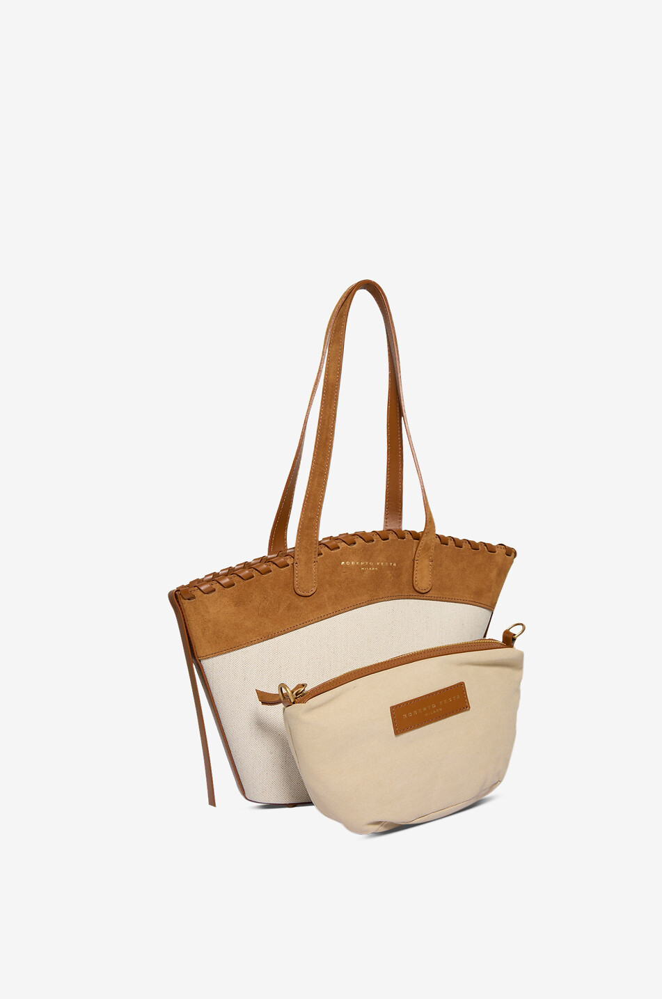 ROBERTO FESTA X BONGÉNIE Sac à main trapèze en toile et daim Cindy Femme BLANC CASSE 5