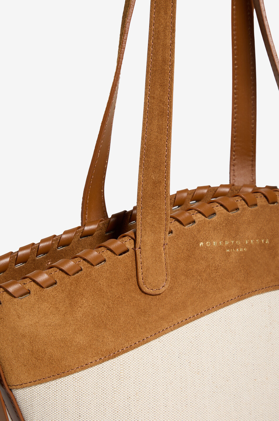 ROBERTO FESTA X BONGÉNIE Sac à main trapèze en toile et daim Cindy Femme BLANC CASSE 6