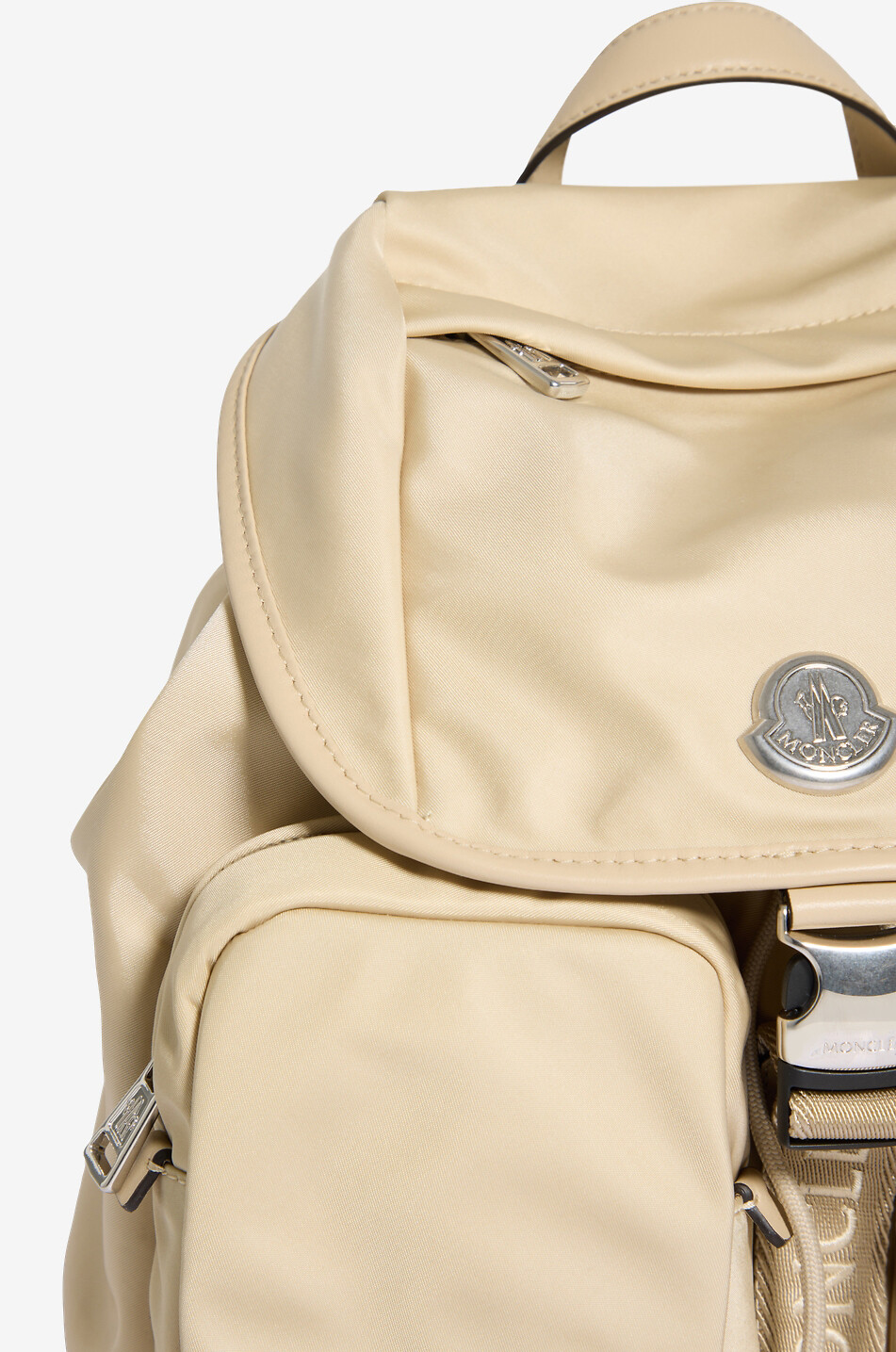 MONCLER Sac à dos en nylon et cuir New Trick Femme Beige clair 5