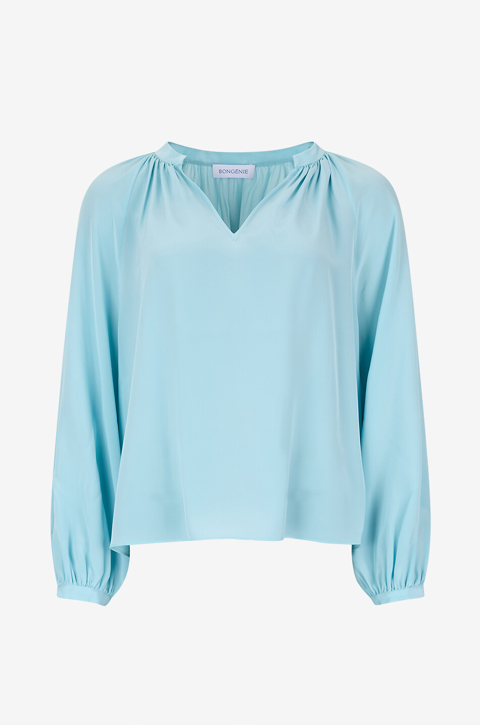 BONGENIE Puffed-sleeve V-neck silk blouse Women BLUE 1