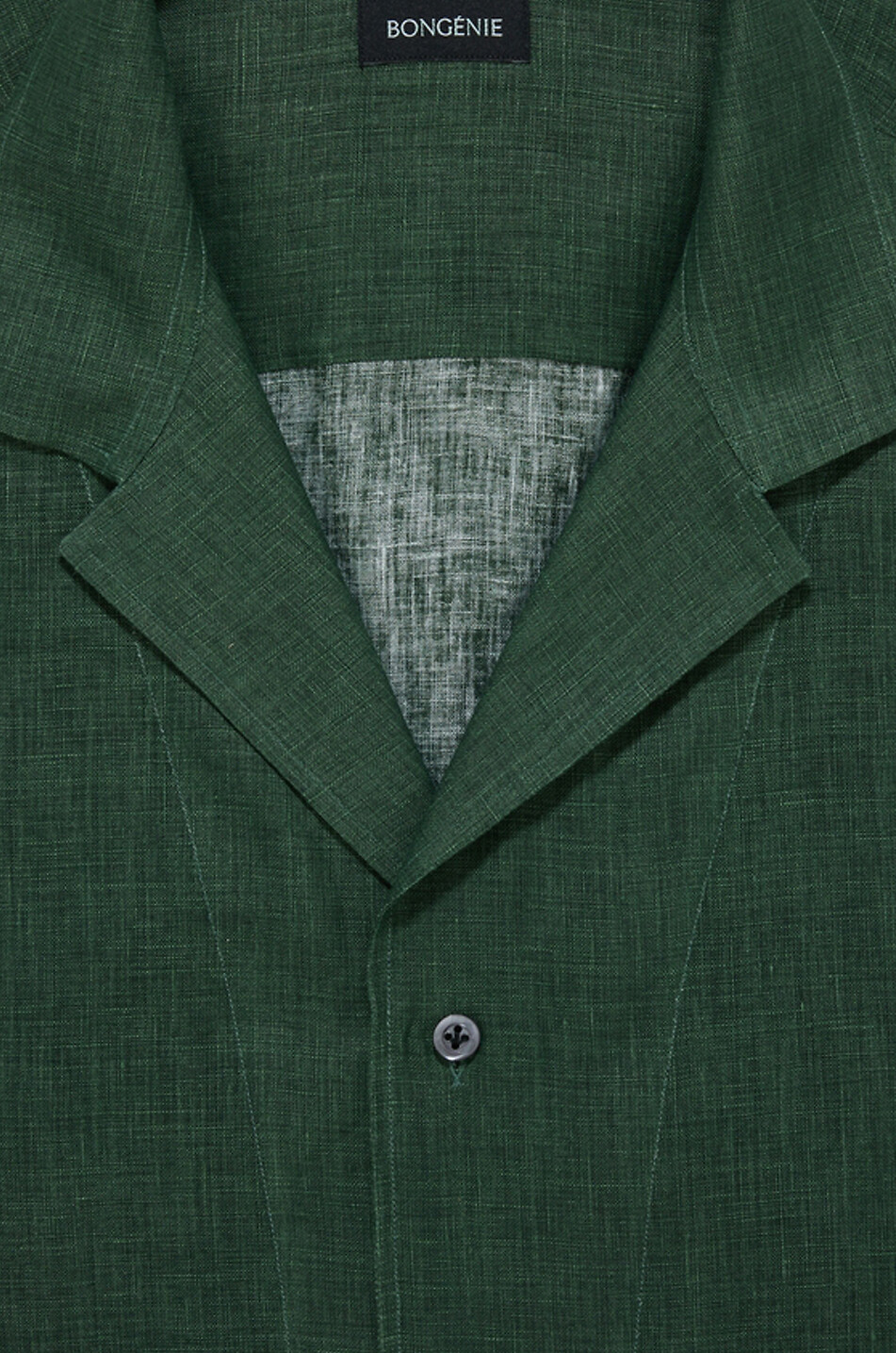 BONGENIE Cuban collar linen shirt Men MEDIUM GREEN 2