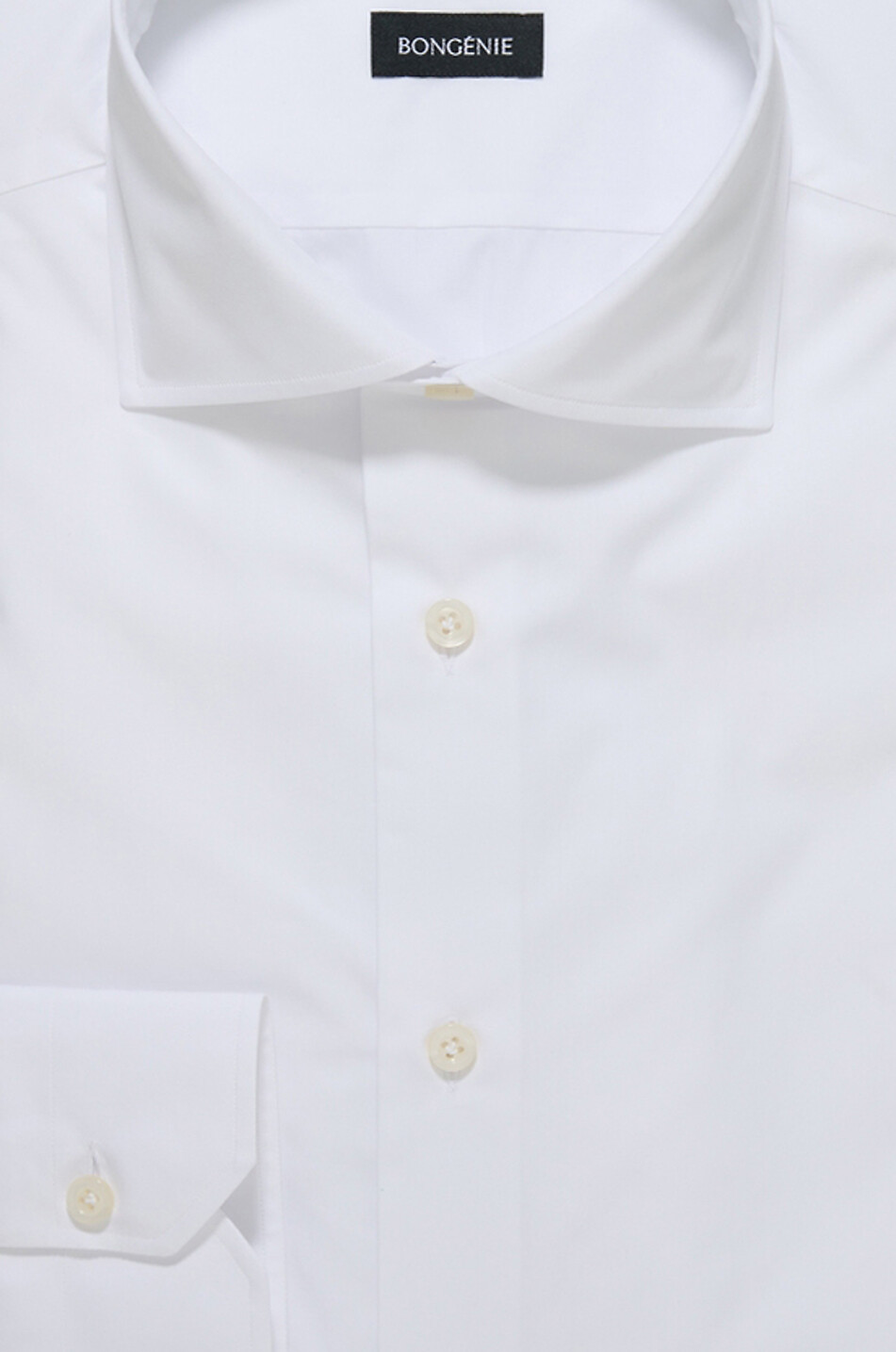 BONGÉNIE Chemise unie à manches longues col italien en popeline de coton Homme BLANC 2