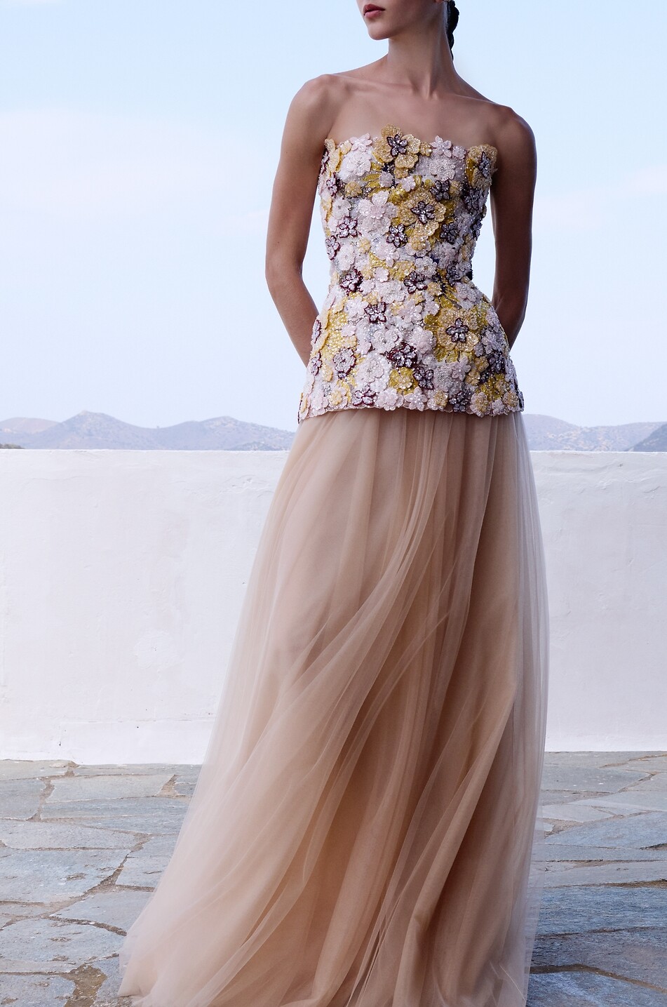 COSTARELLOS Thia beaded tulle strapless maxi dress Women MULTI COLOURED 3