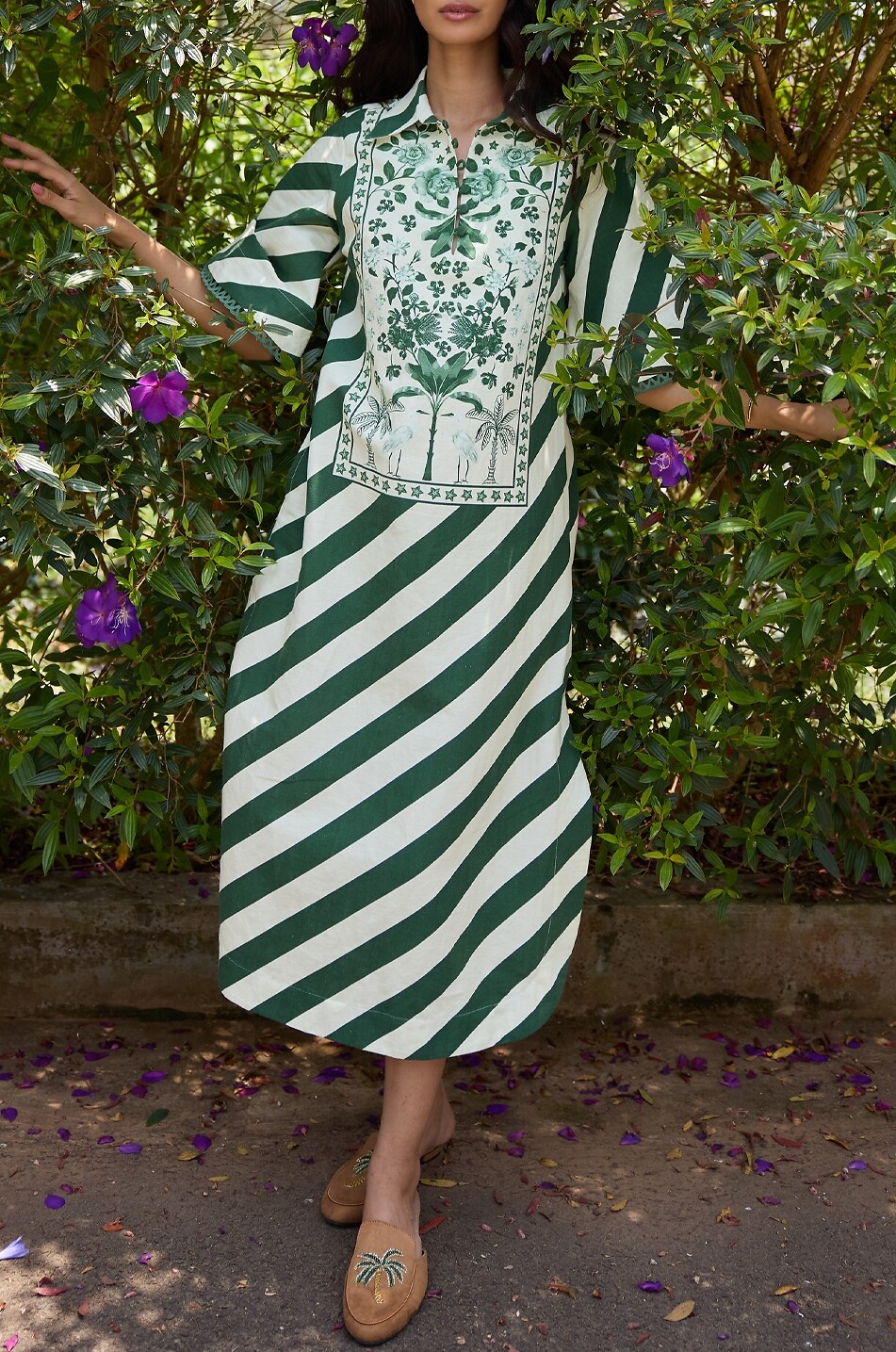 VERANDAH Summer striped shirt collar midi dress Women MULTI COLOURED 7