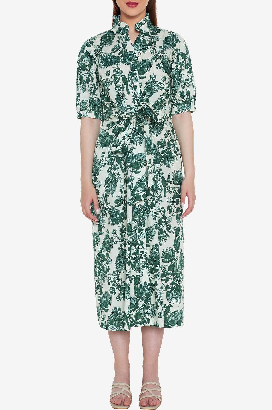 VERANDAH Hand Draped Midi printed cotton midi shirt dress Women MULTI COLOURED 3