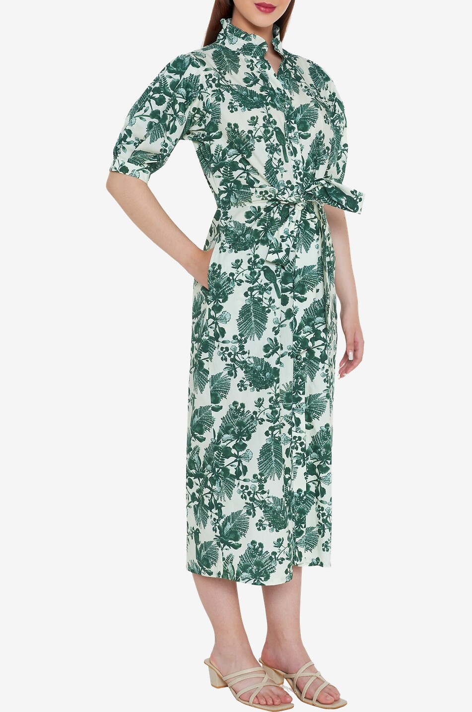VERANDAH Hand Draped Midi printed cotton midi shirt dress Women MULTI COLOURED 6