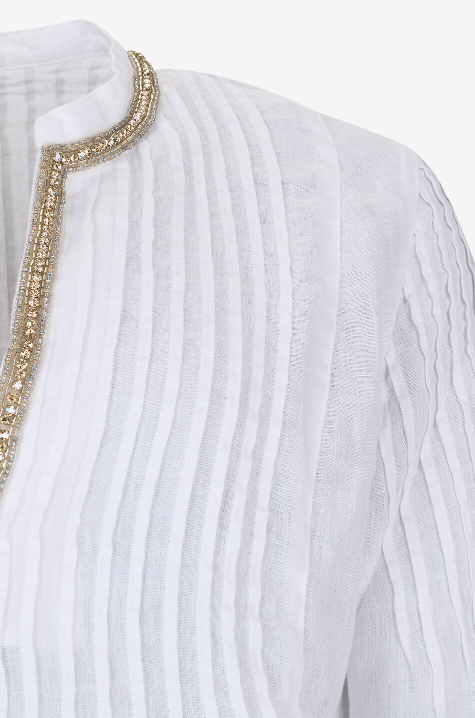 120% LINO Tunika mit V-Ausschnitt und Puffärmeln aus Leinen Damen WEISS 3