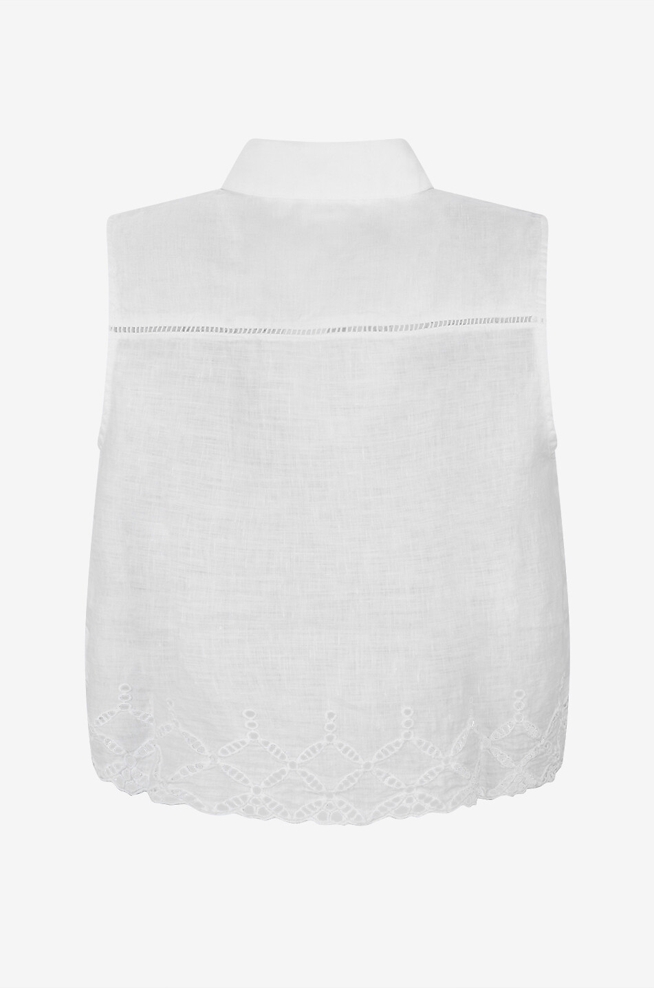 120% LINO Top à col chemise sans manches en lin à broderies anglaises Femme BLANC 2