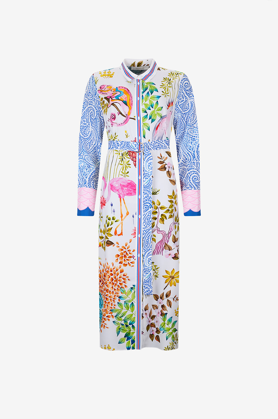 HERZENS Belted midi silk crepe shirt dress Women MULTI COLOURED 1