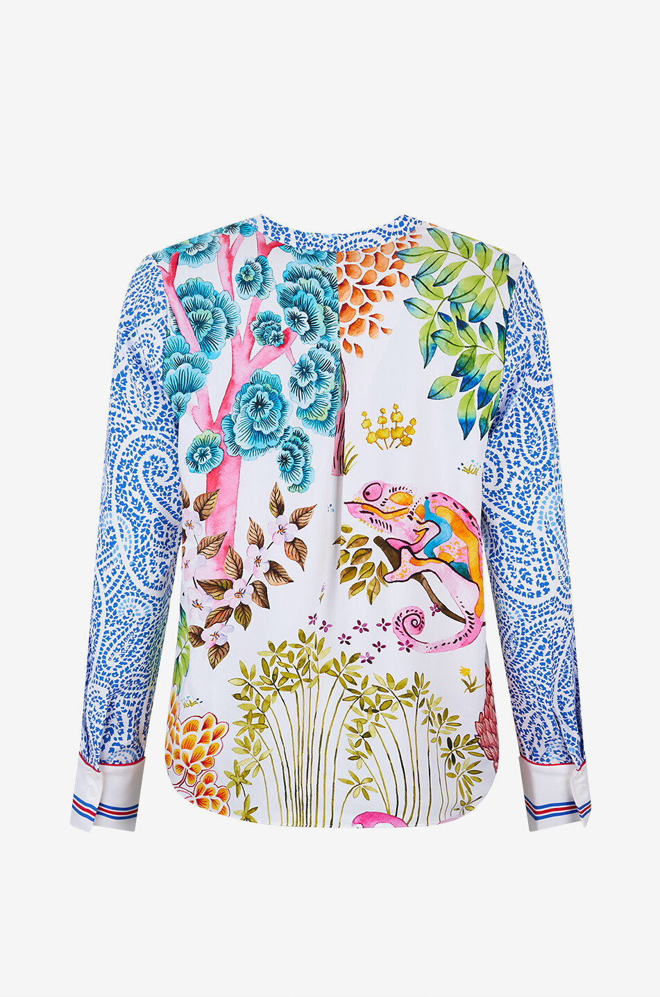 HERZENS Long-sleeved V-neck blouse in printed silk Women MULTI COLOURED 2