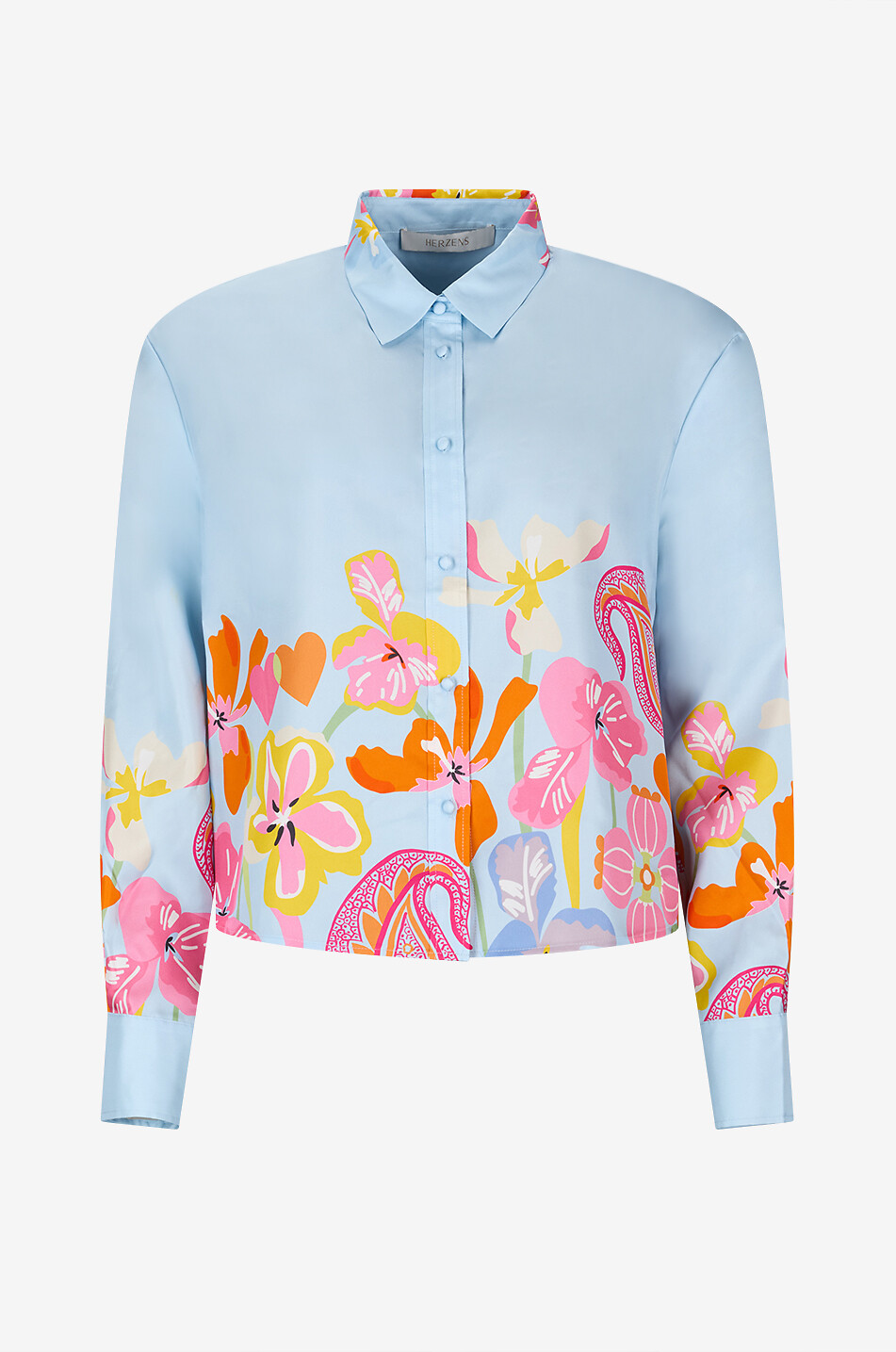 HERZENS Short-sleeved floral print silk shirt Women LIGHT BLUE 1