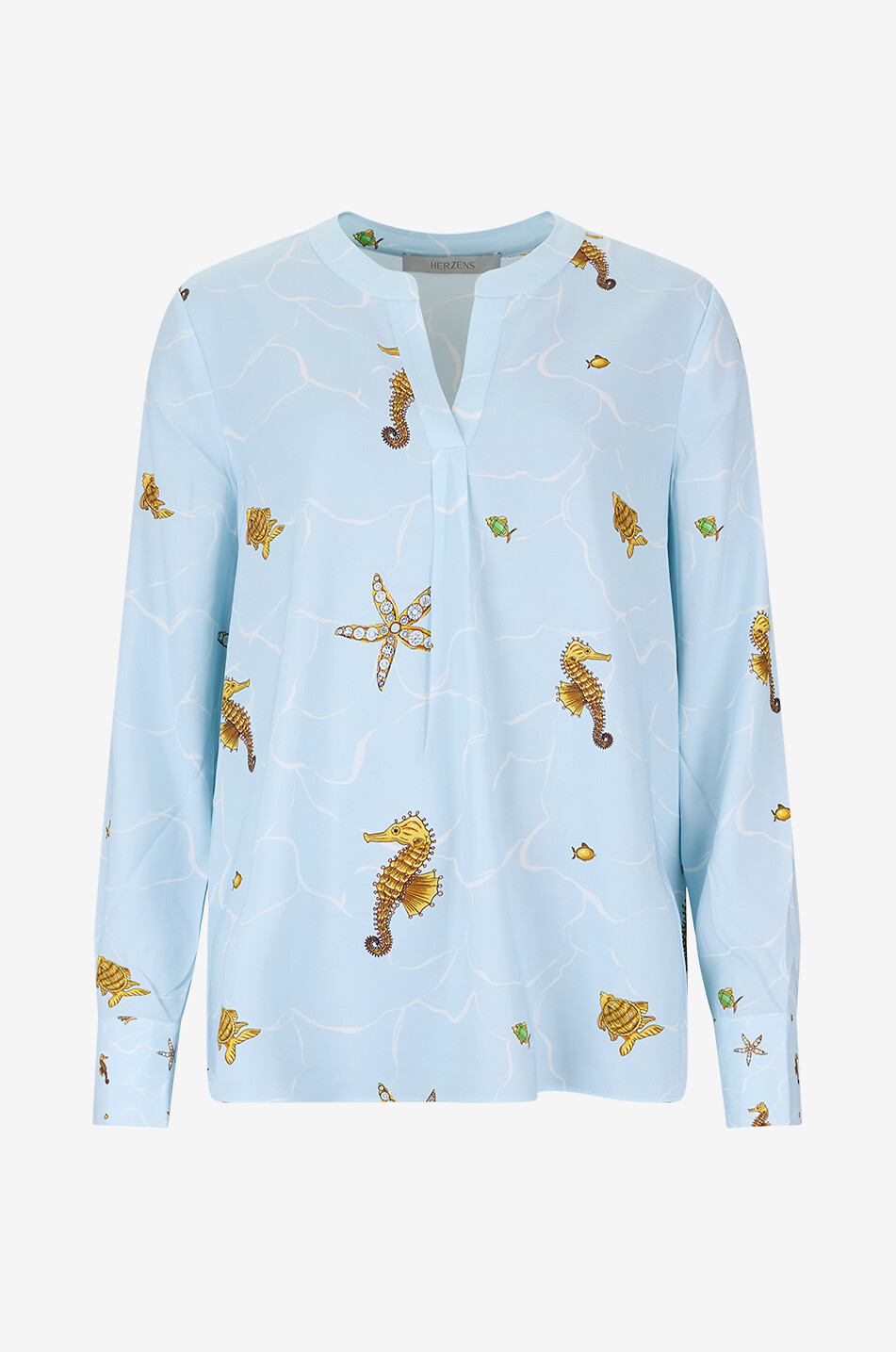 HERZENS V-neck printed silk blouse Women LIGHT BLUE 1