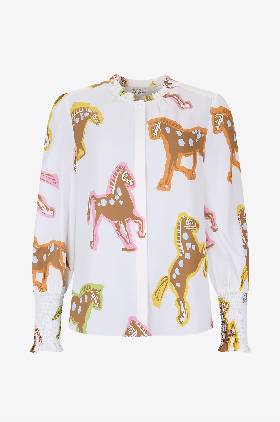 HERZENS Puff-sleeved shirt in printed silk Women MULTI COLOURED 1