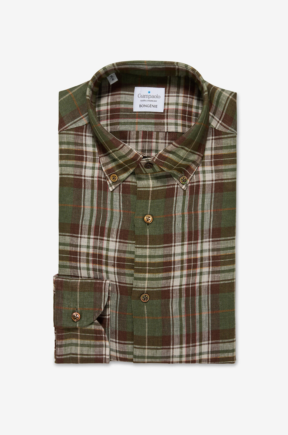 GIAMPAOLO Chemise à col américain à carreaux en lin Homme VERT MOYEN 1