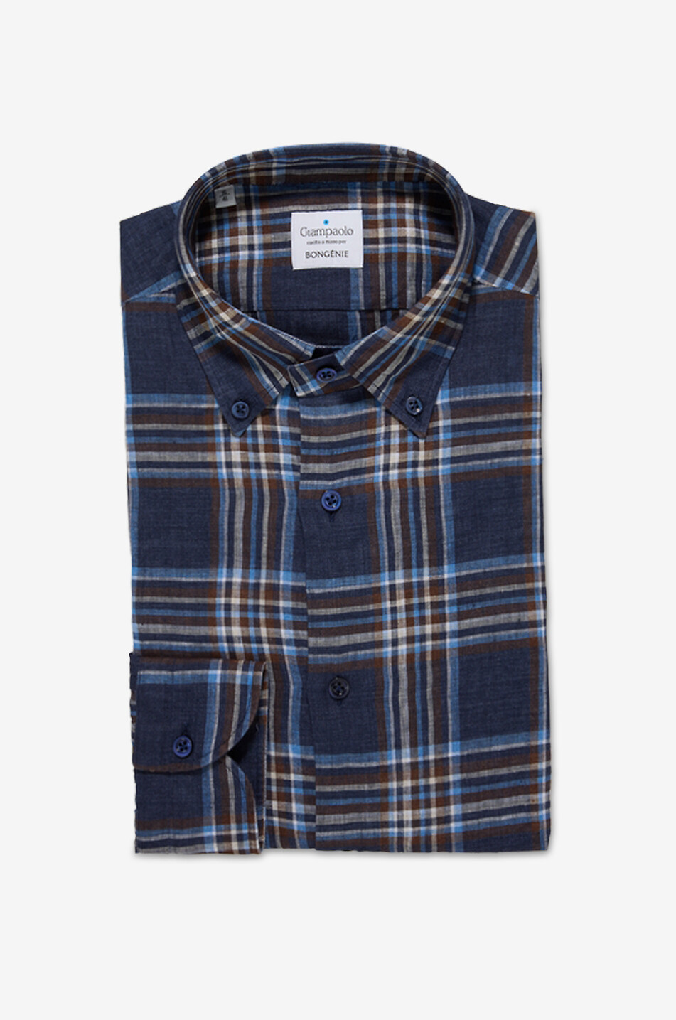 GIAMPAOLO Chemise à carreaux à col américain en lin Homme BLEU FONCE 1