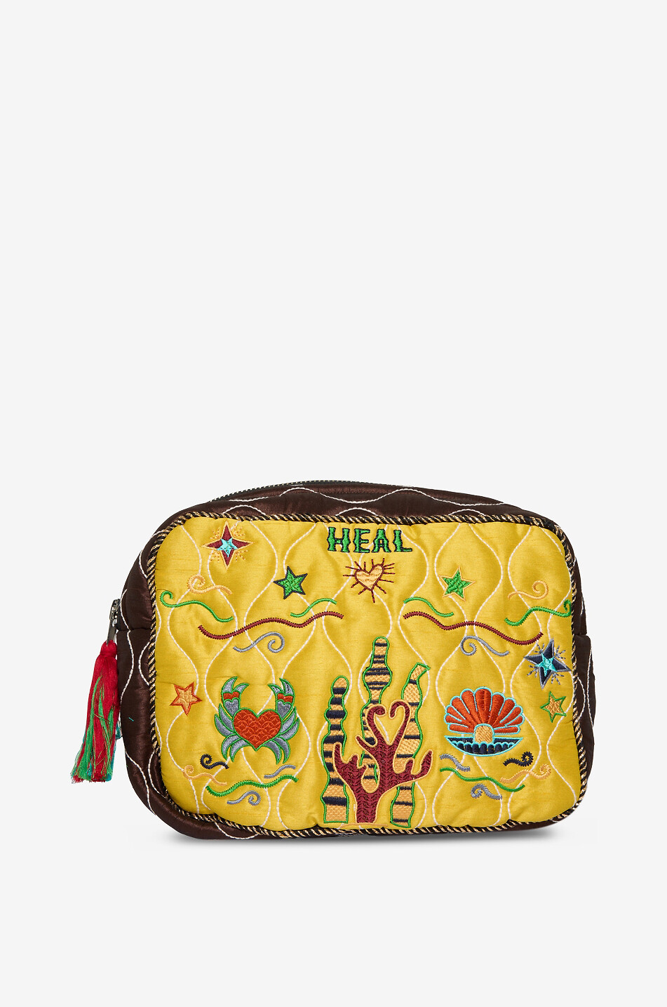MONOKI Pochette rectangulaire brodée en soie Heal Femme JAUNE 1