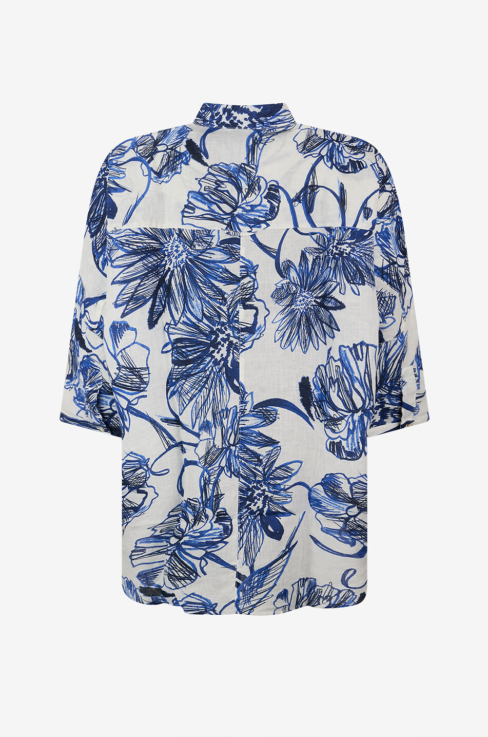 120% LINO Oversized batwing sleeve shirt in printed linen Women BLUE 2
