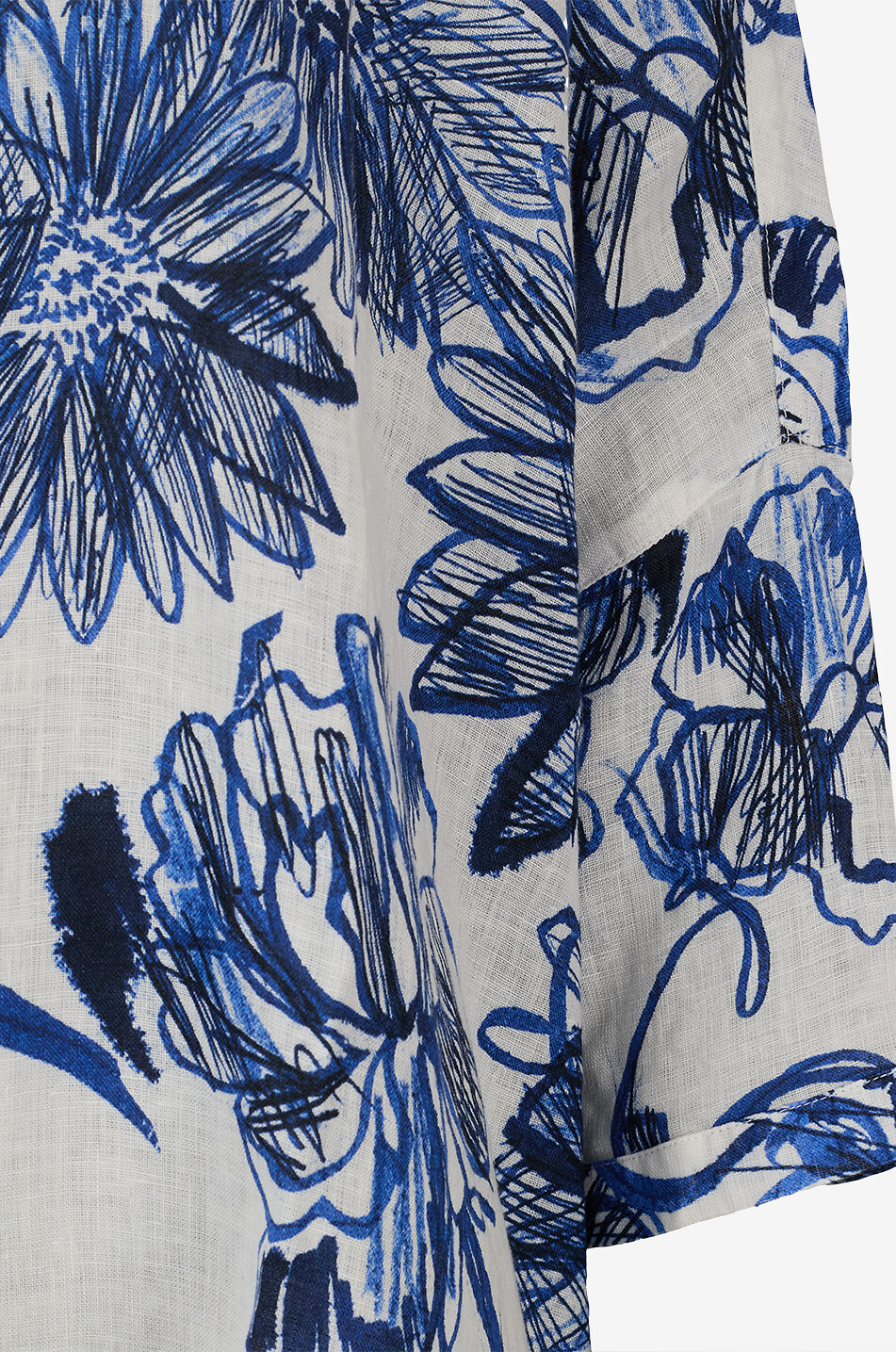 120% LINO Oversized batwing sleeve shirt in printed linen Women BLUE 3