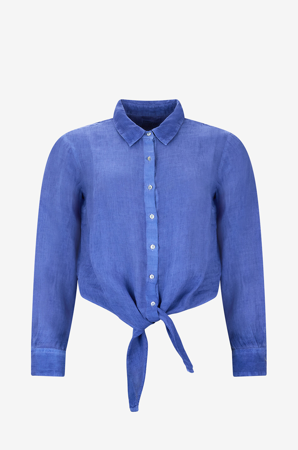 120% LINO Chemise à nouer devant en lin Femme BLEU FONCE 1