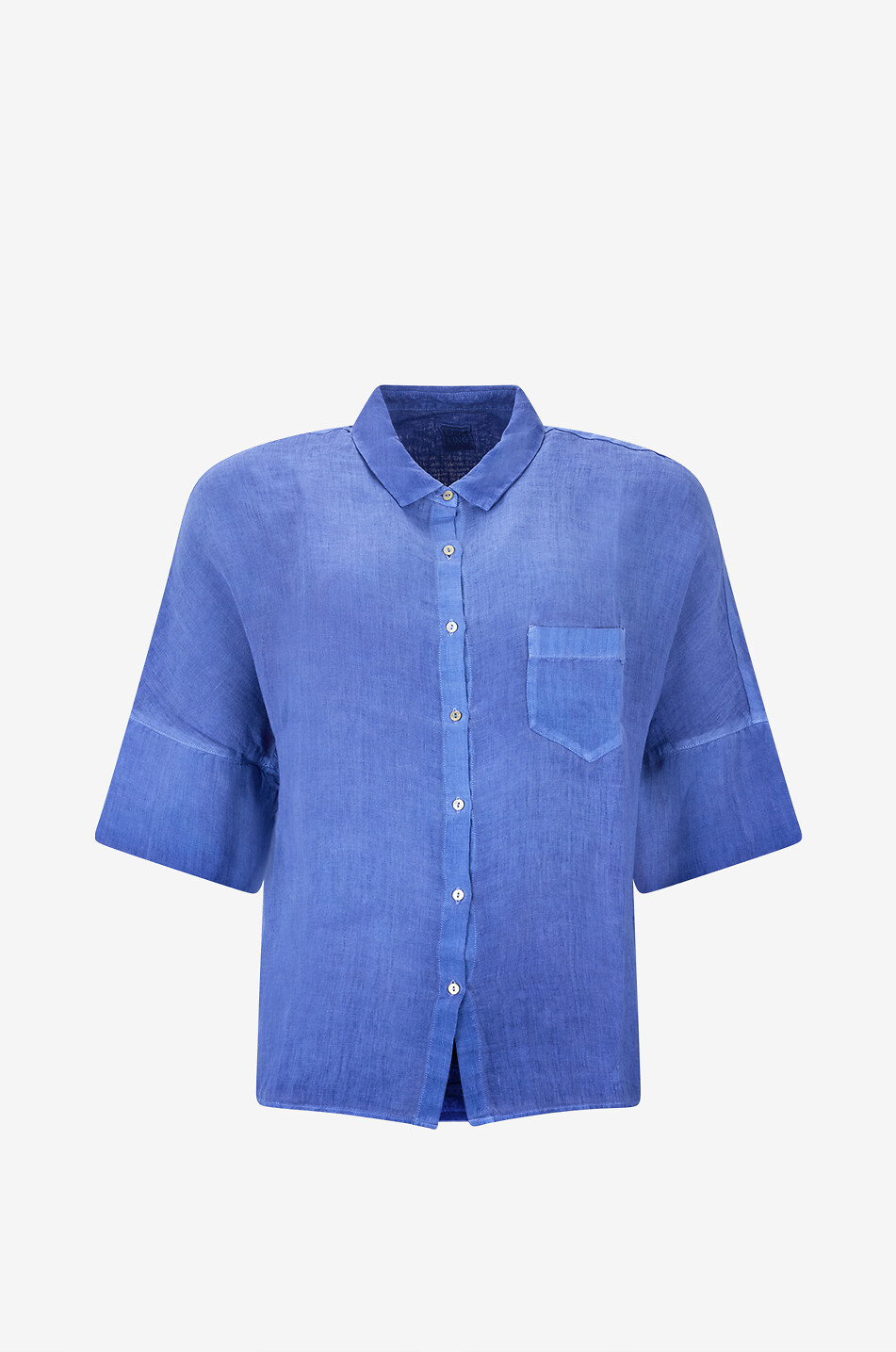 120% LINO Oversized short-sleeved linen shirt Women DARK BLUE 1