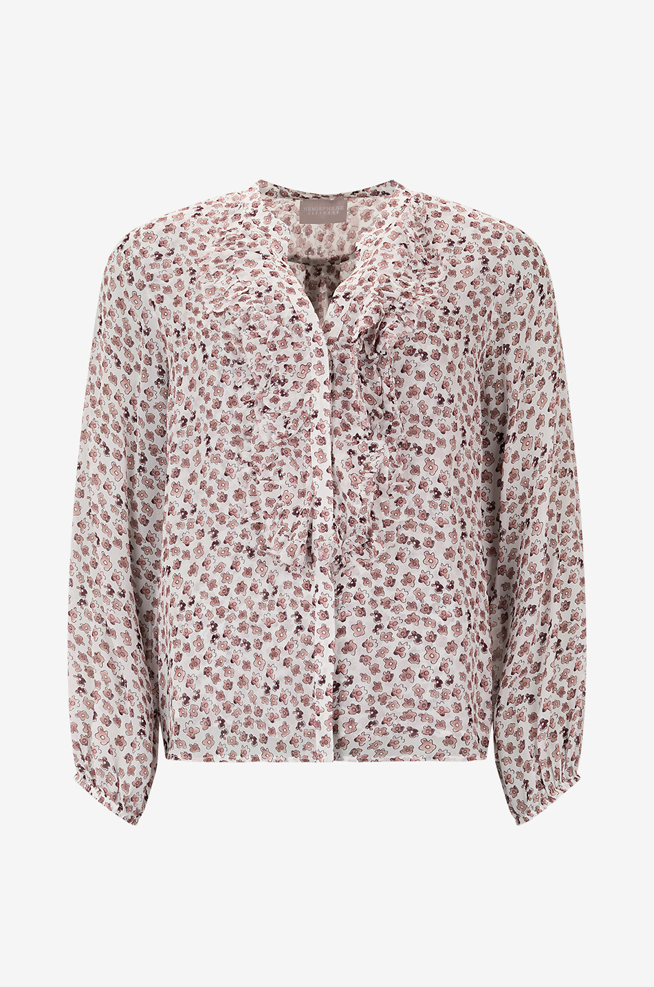 Chemise à col V à manches bouffantes en viscose