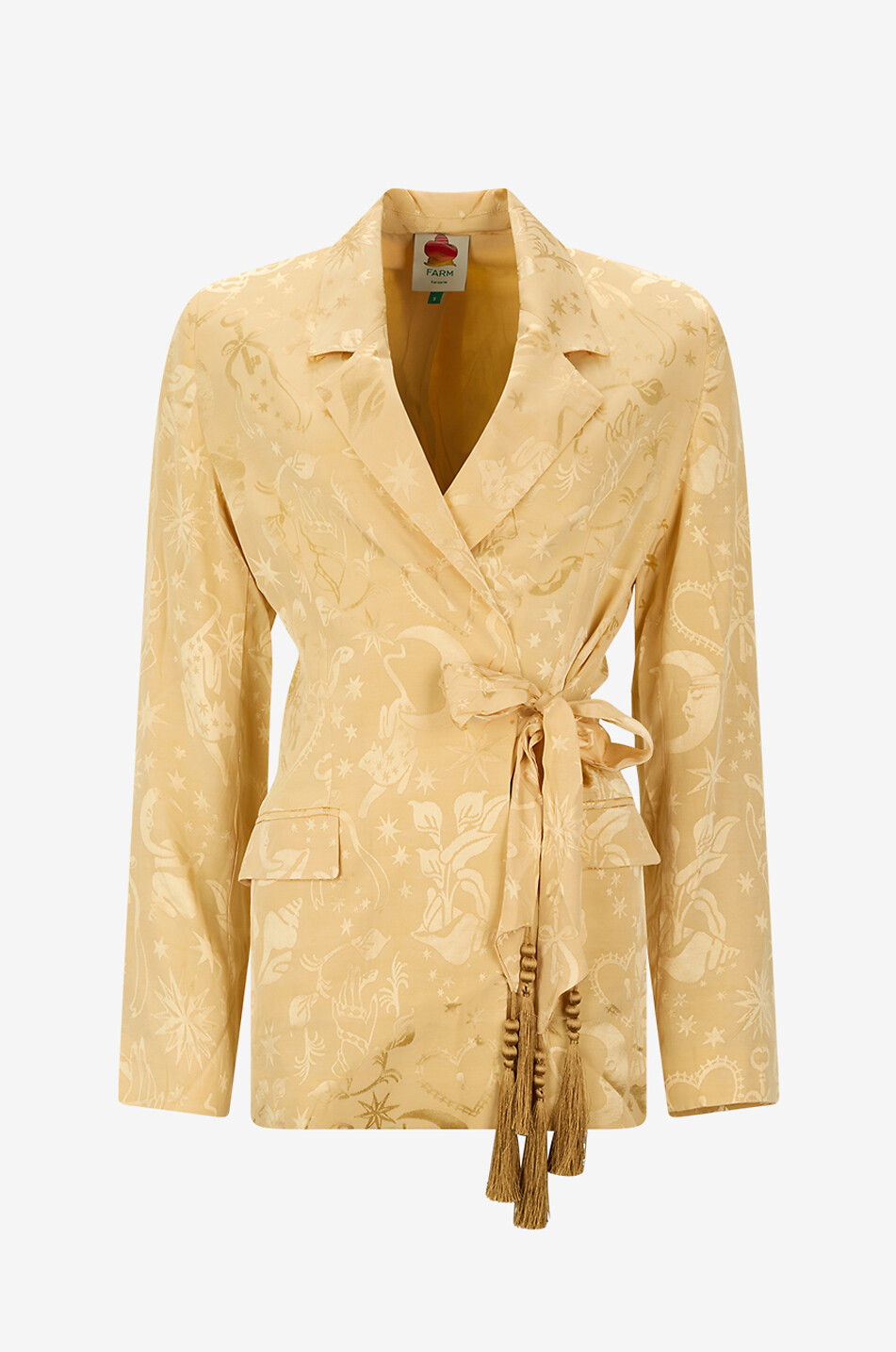 FARM RIO Oversized viscose jacquard notched lapel blazer Women LIGHT YELLOW 1