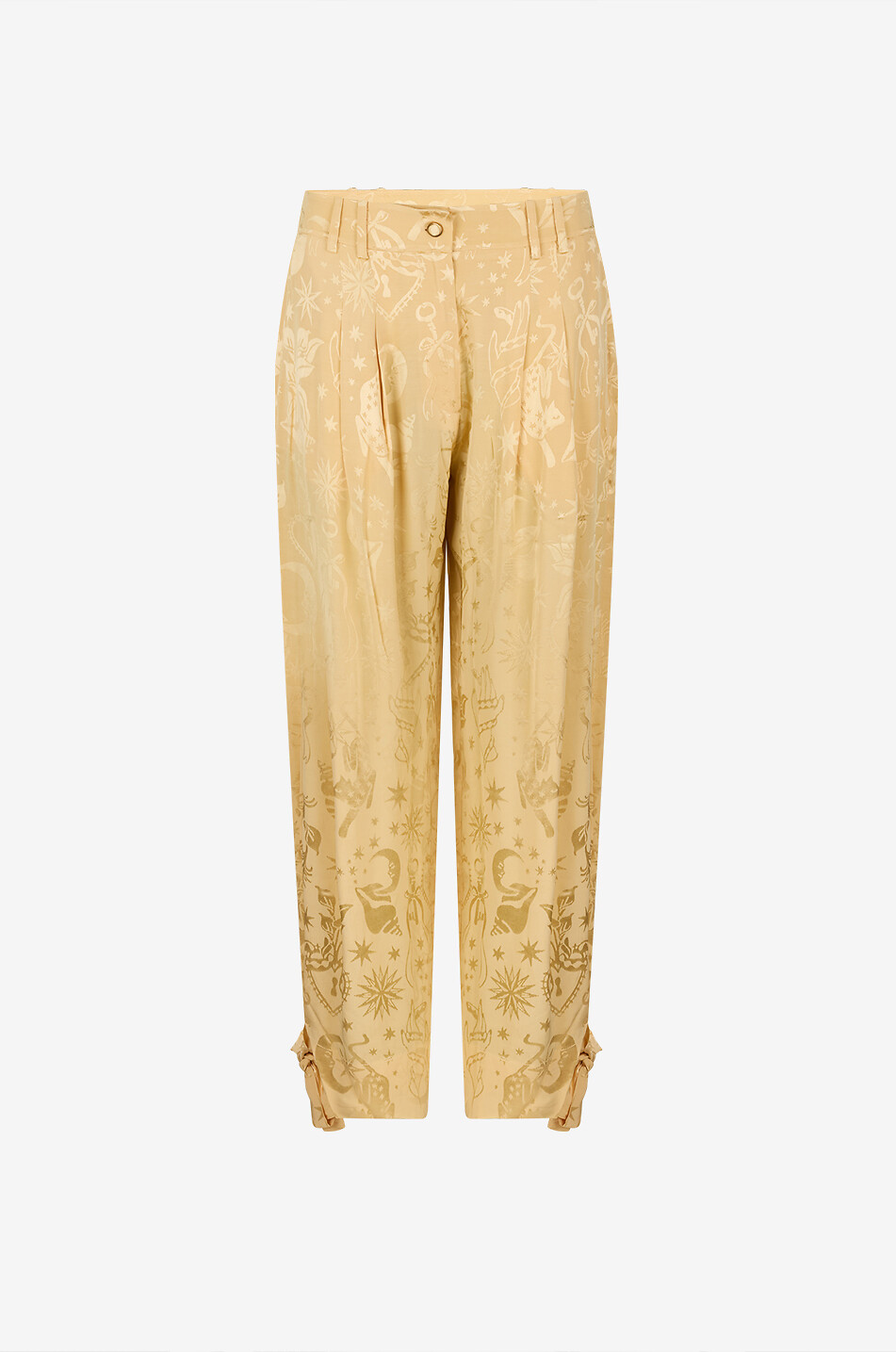 Pleated straight-leg viscose jacquard trousers