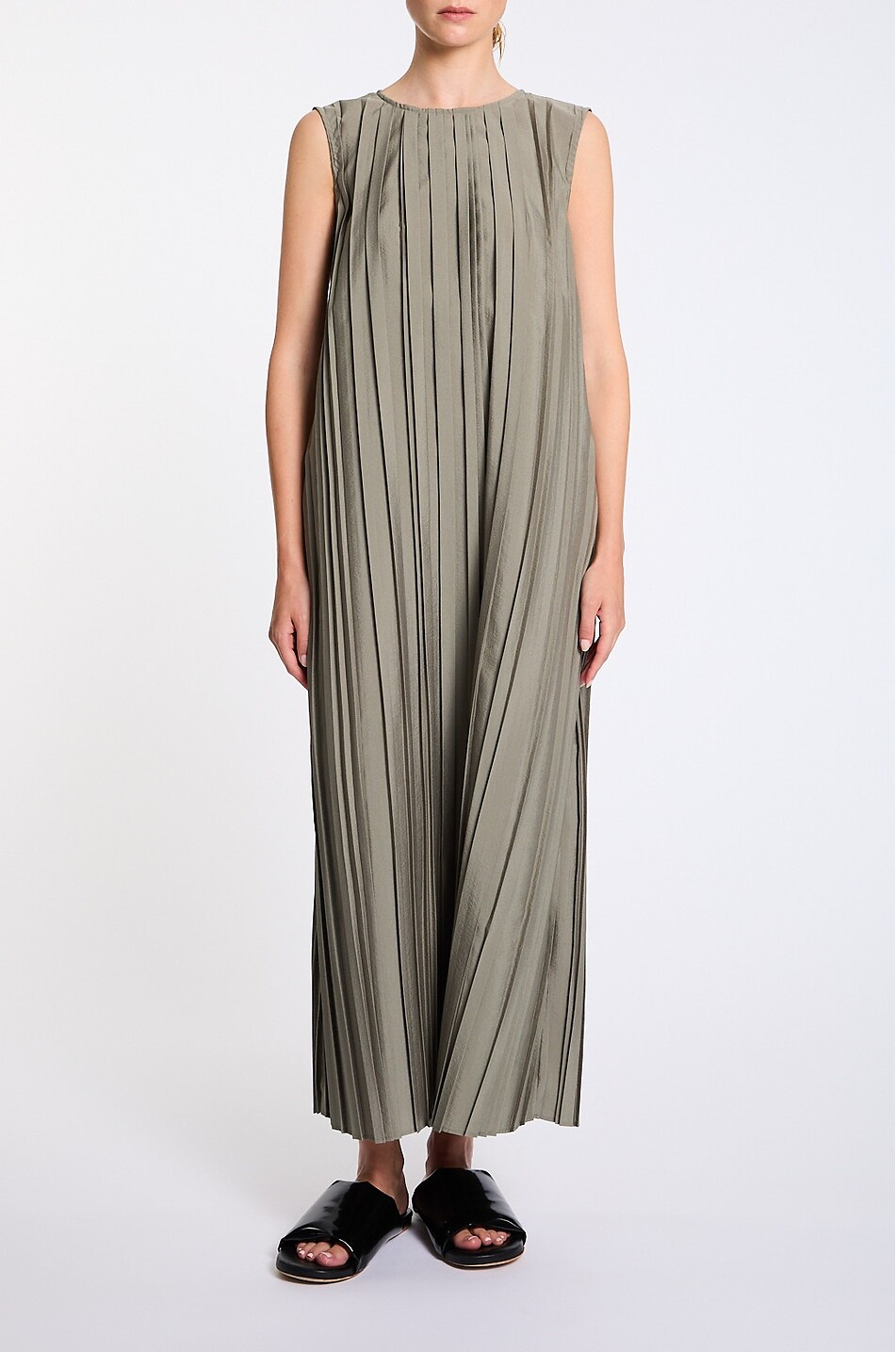 LIS LAREIDA Ausgestelltes Midi-Kleid mit Rundhalsausschnitt aus Crêpe Donatella Damen HELLES KHAKI 3