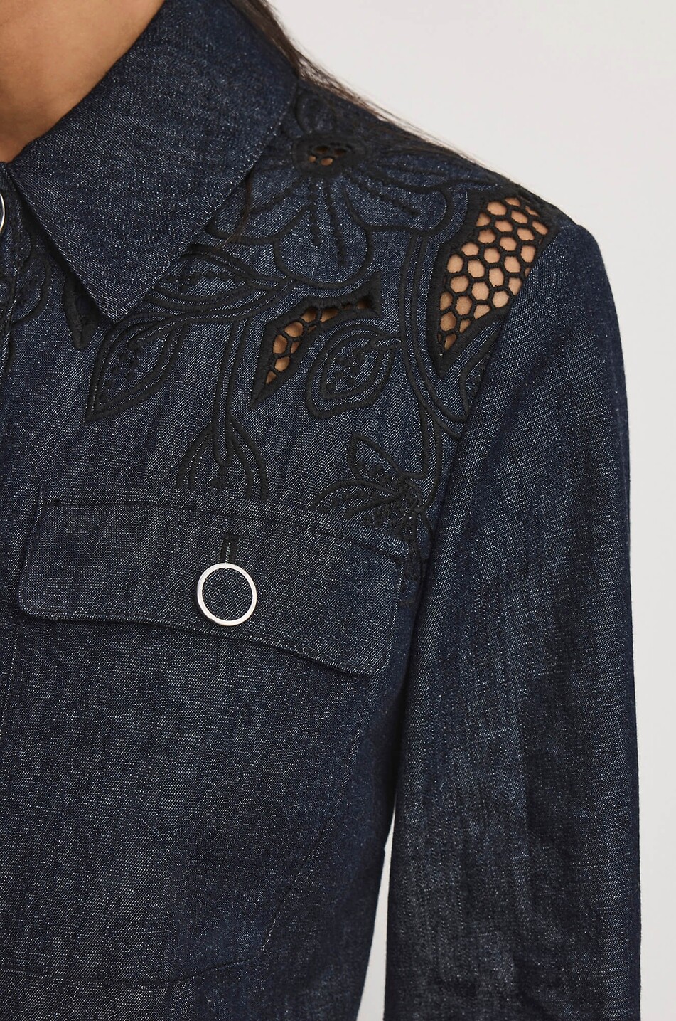 VERONICA BEARD Kiki embroidered denim flared lightweight jacket Women DARK BLUE 5