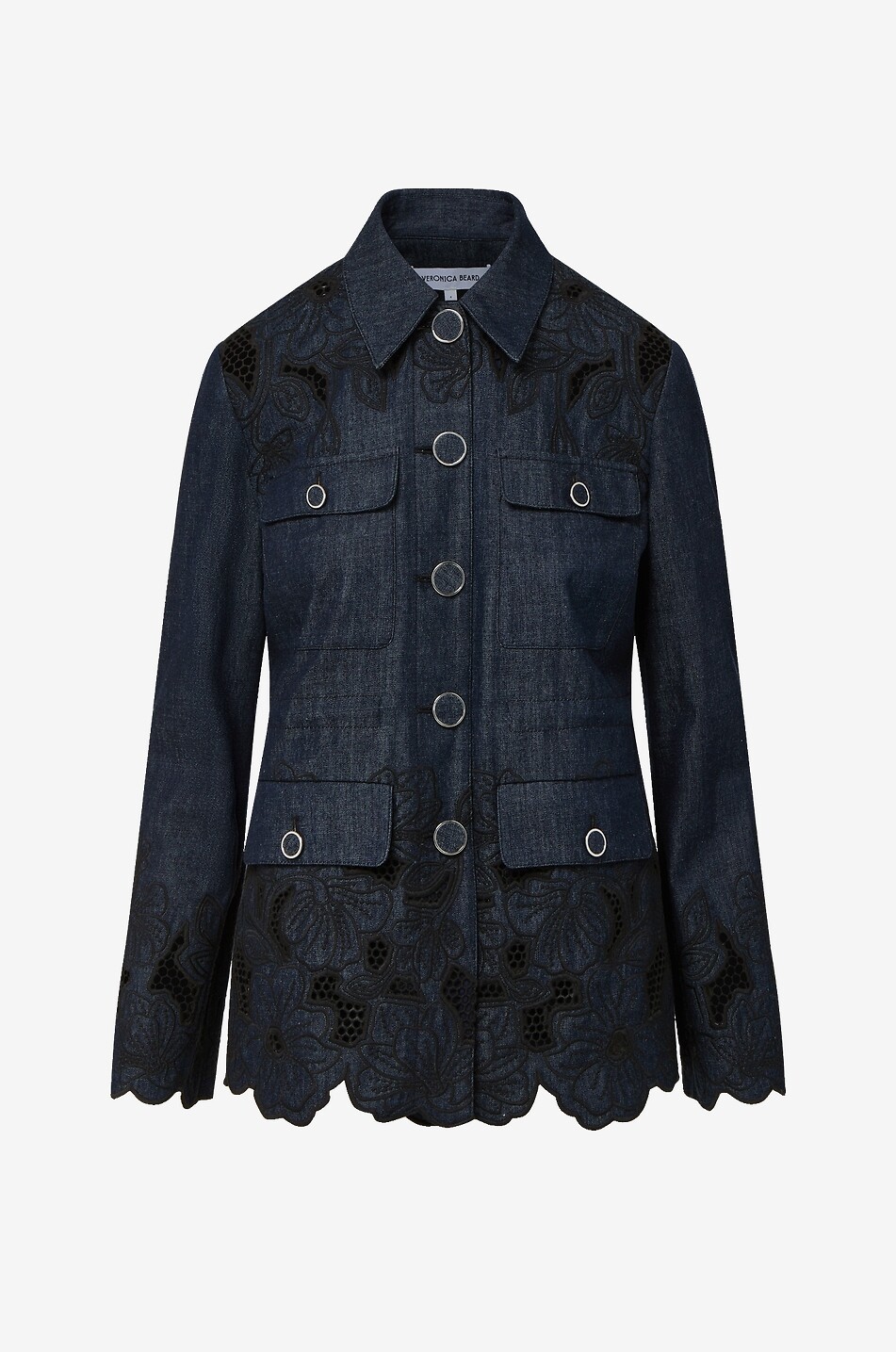 VERONICA BEARD Kiki embroidered denim flared lightweight jacket Women DARK BLUE 1