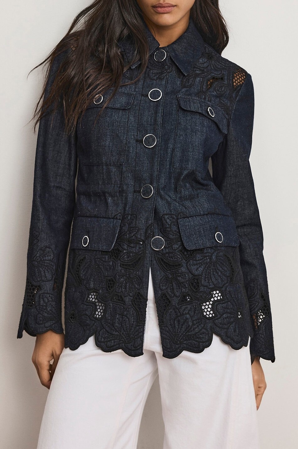 VERONICA BEARD Kiki embroidered denim flared lightweight jacket Women DARK BLUE 4