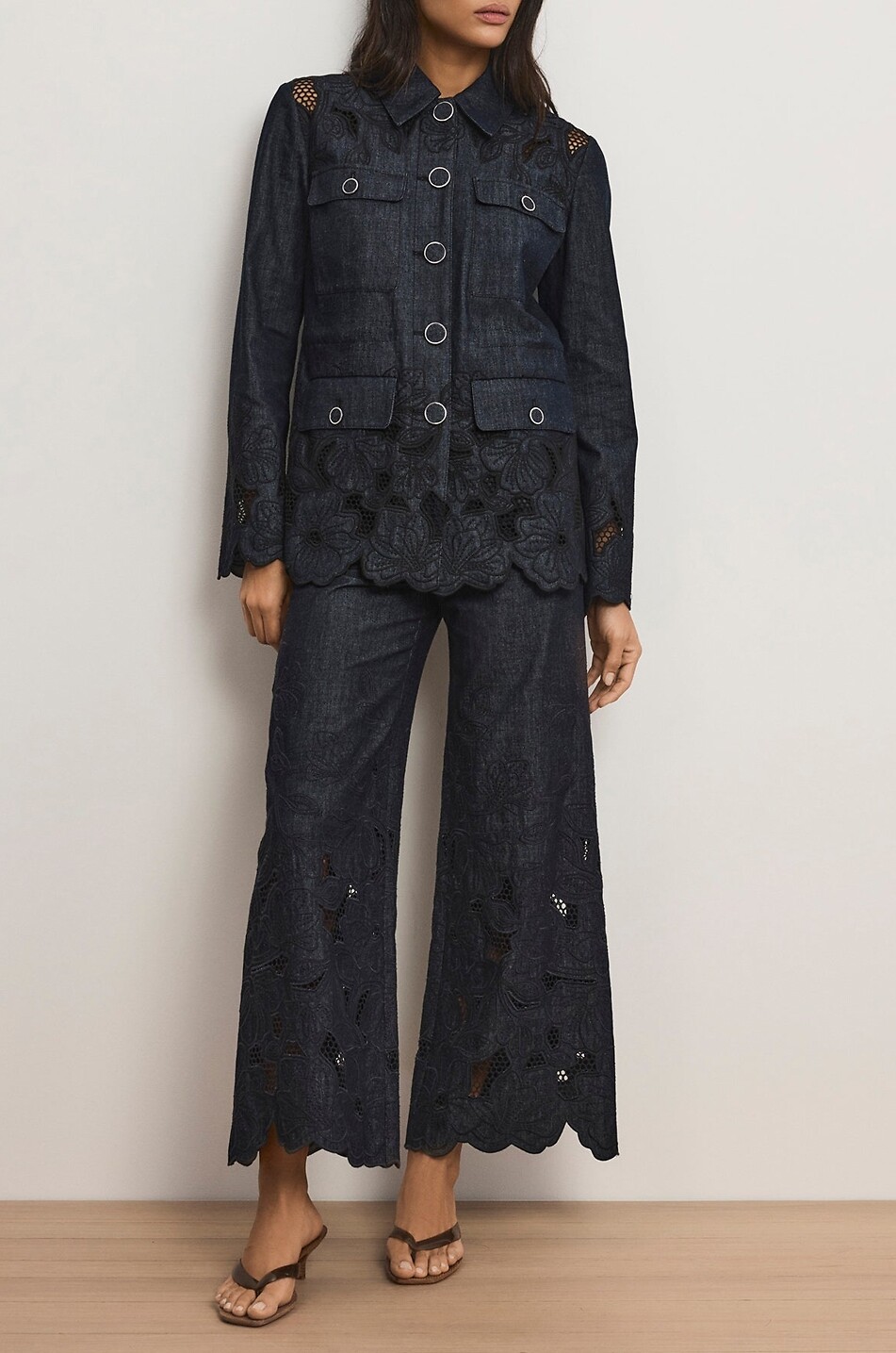 VERONICA BEARD Kiki embroidered denim flared lightweight jacket Women DARK BLUE 2