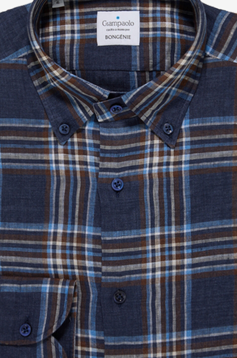 GIAMPAOLO Chemise à carreaux à col américain en lin Homme BLEU FONCE 2
