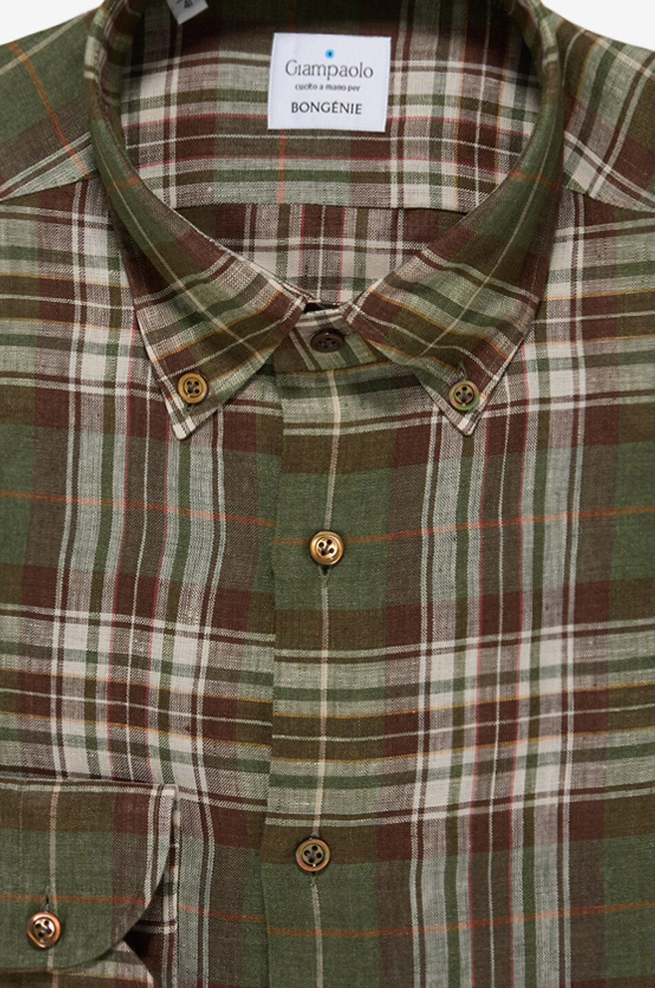 GIAMPAOLO Chemise à col américain à carreaux en lin Homme VERT MOYEN 2