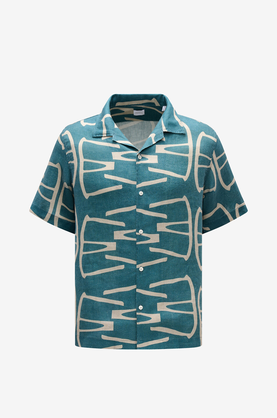 04651/ Printed linen and cotton Cuban collar shirt Men DARK BLUE 1