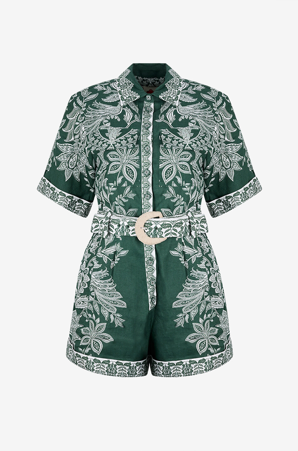 Combi-short à col chemise en lin imprimé Miranda