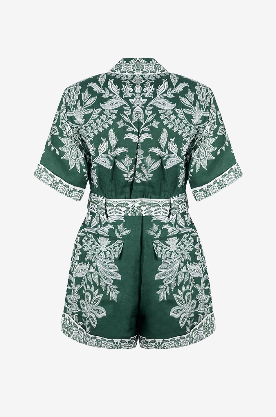 FARM RIO Combi-short à col chemise en lin imprimé Miranda Femme VERT 2