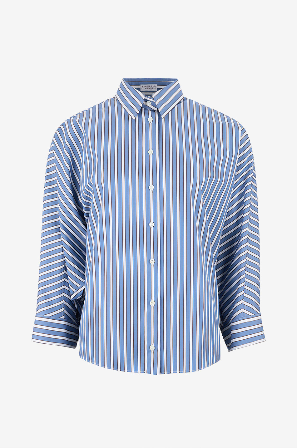 BRUNELLO CUCINELLI Weite gestreifte Bluse mit Fledermausärmeln aus Baumwolle Damen MITTELBLAU 1