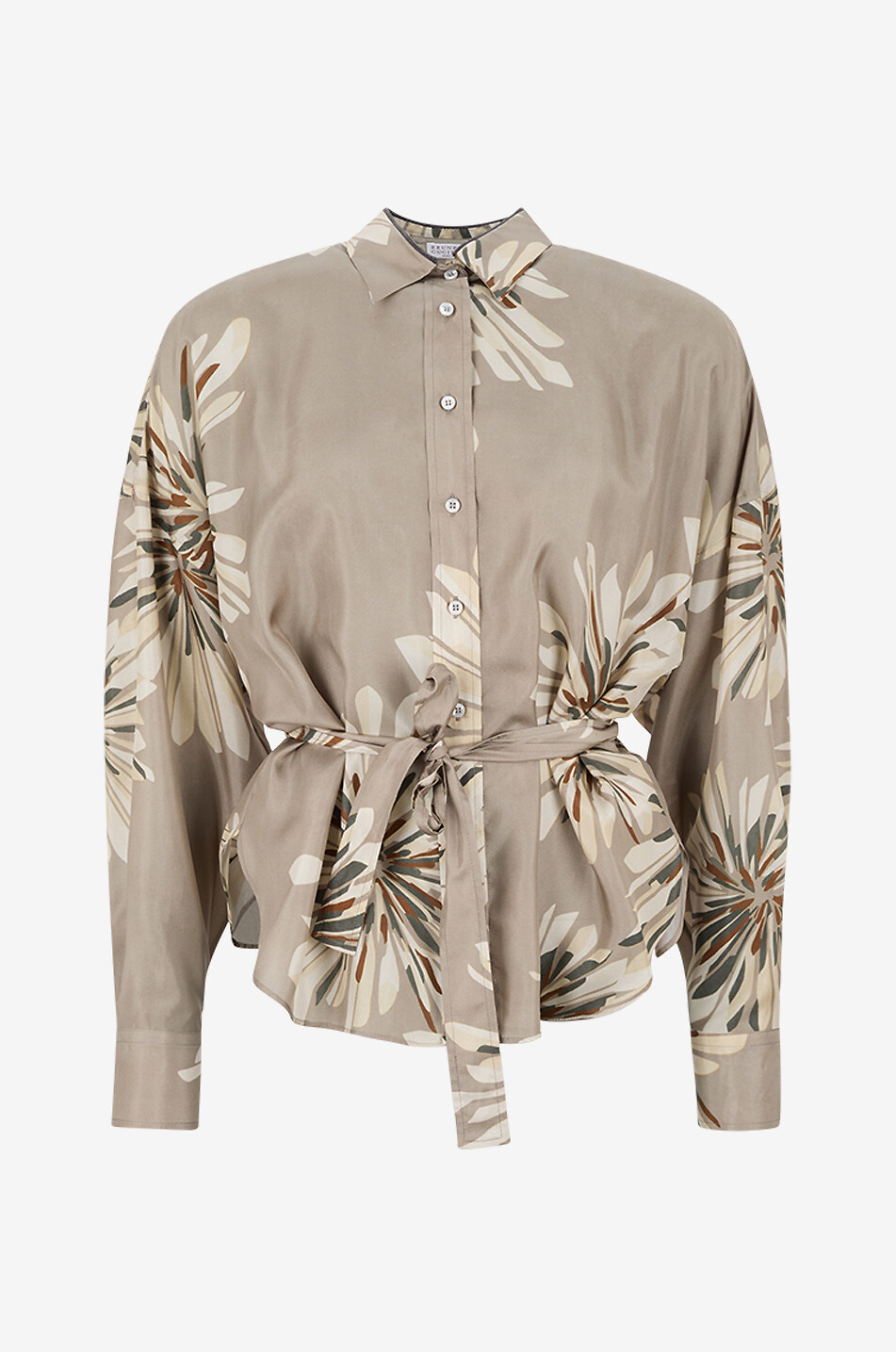 BRUNELLO CUCINELLI Fitted batwing-sleeve shirt in printed silk Women MULTI COLOURED 1