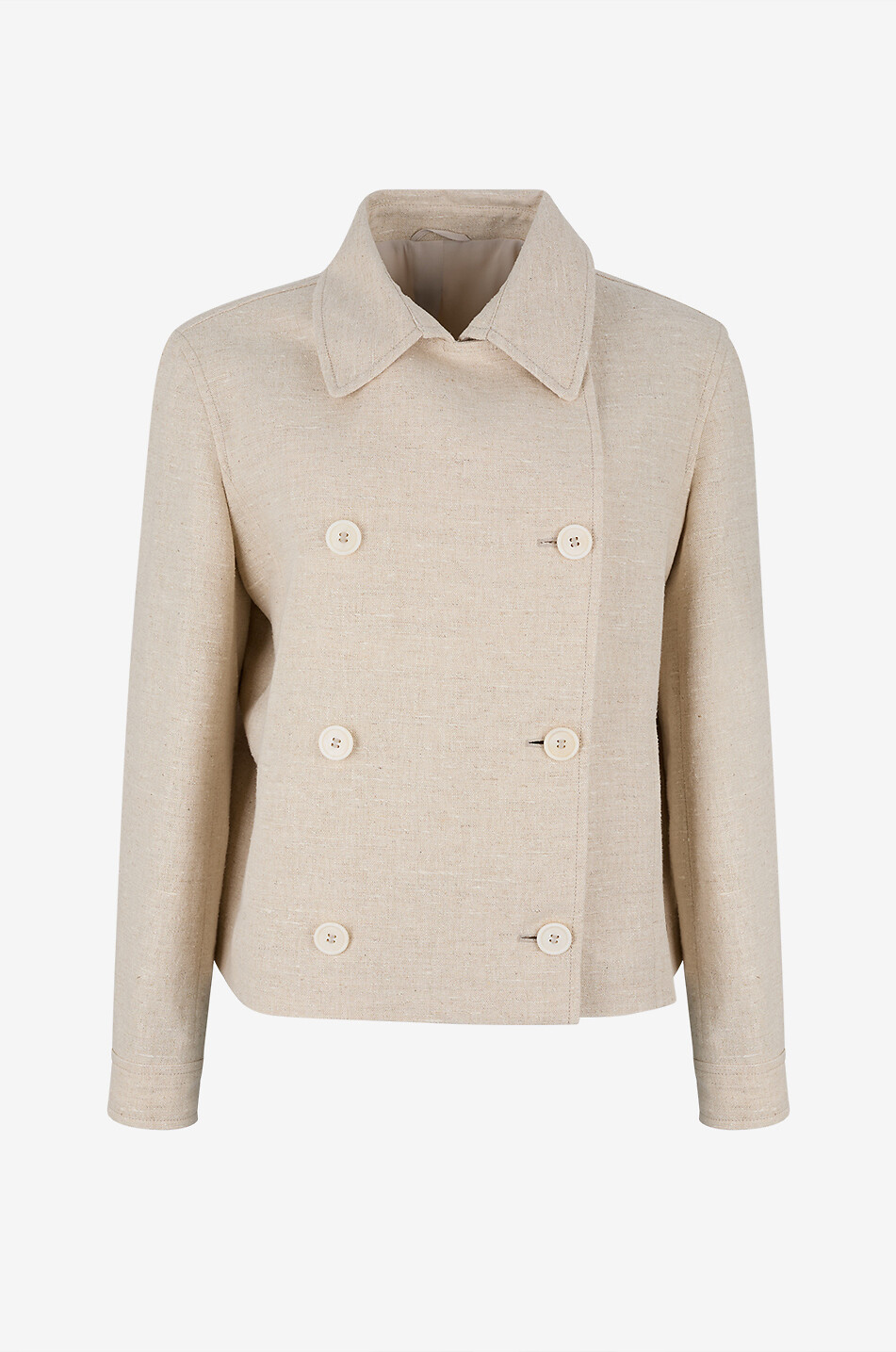 BRUNELLO CUCINELLI Cropped double-breasted linen and silk lightweight jacket Women EGGSHELL 1