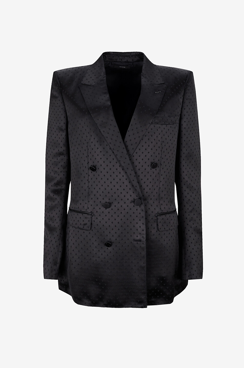 Polka dot double-breasted viscose silk blazer