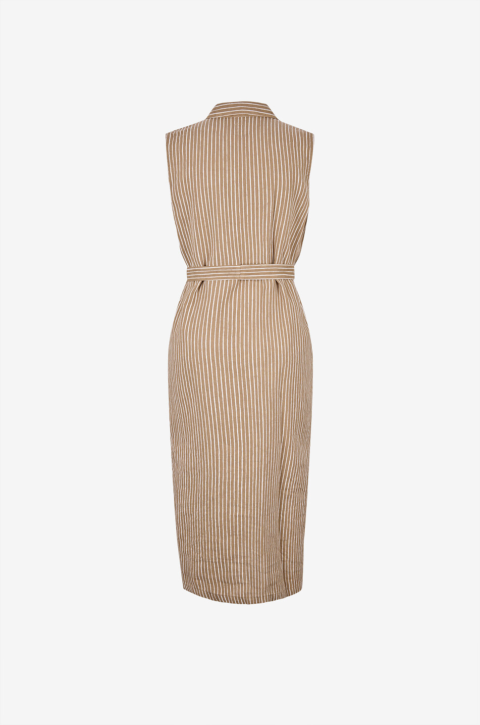 120% LINO Belted striped linen midi shirt dress Women BEIGE 2