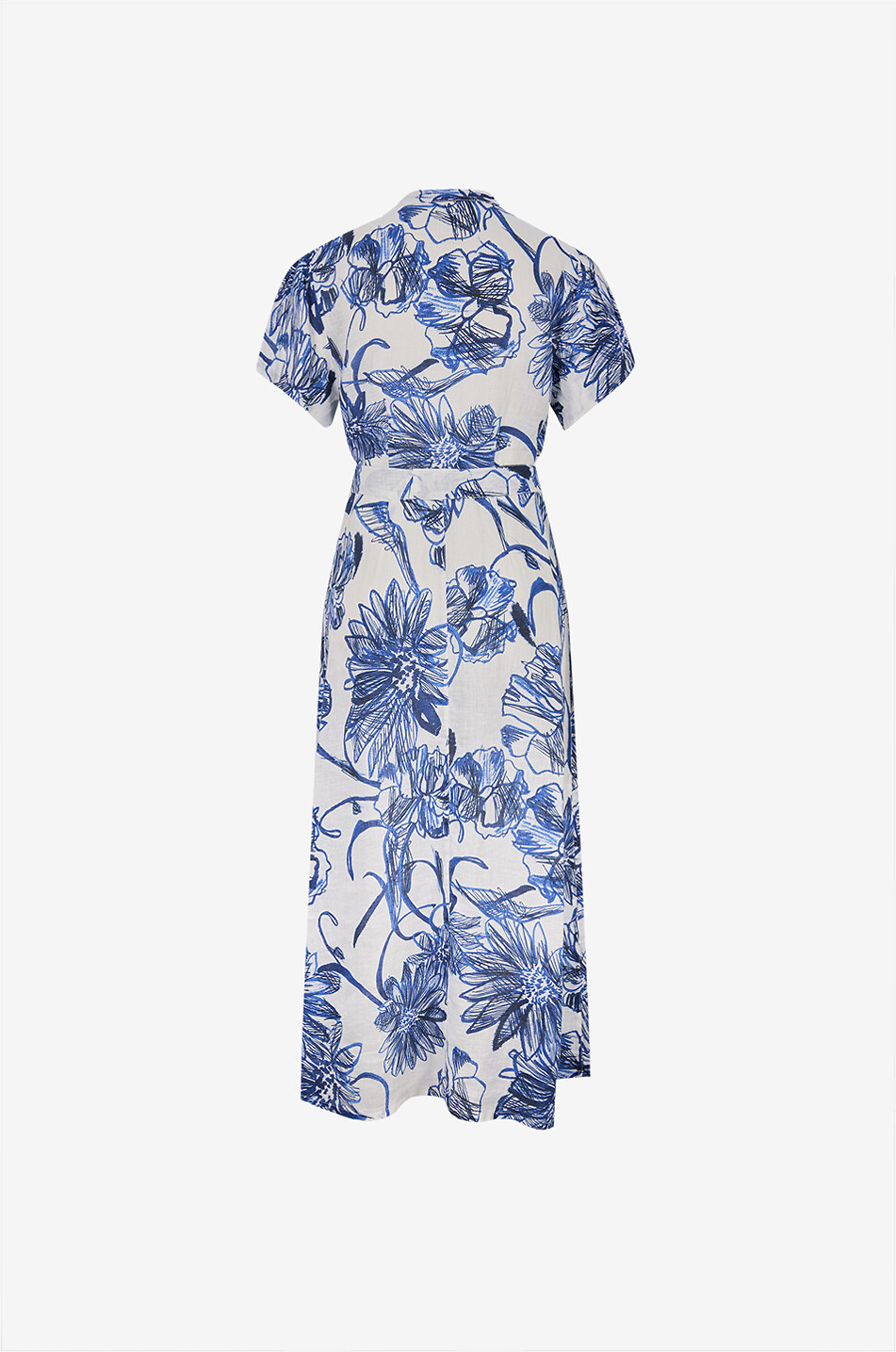 120% LINO Midi linen V-neck shirt dress Women BLUE 2