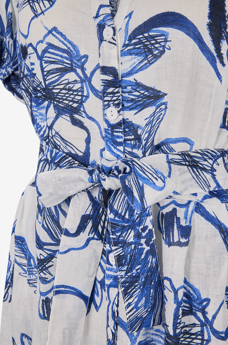 120% LINO Midi linen V-neck shirt dress Women BLUE 3