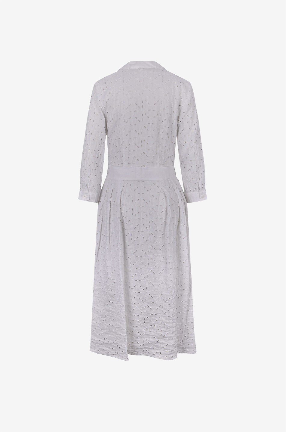 120% LINO Belted embroidered linen midi shirt dress Women WHITE 2