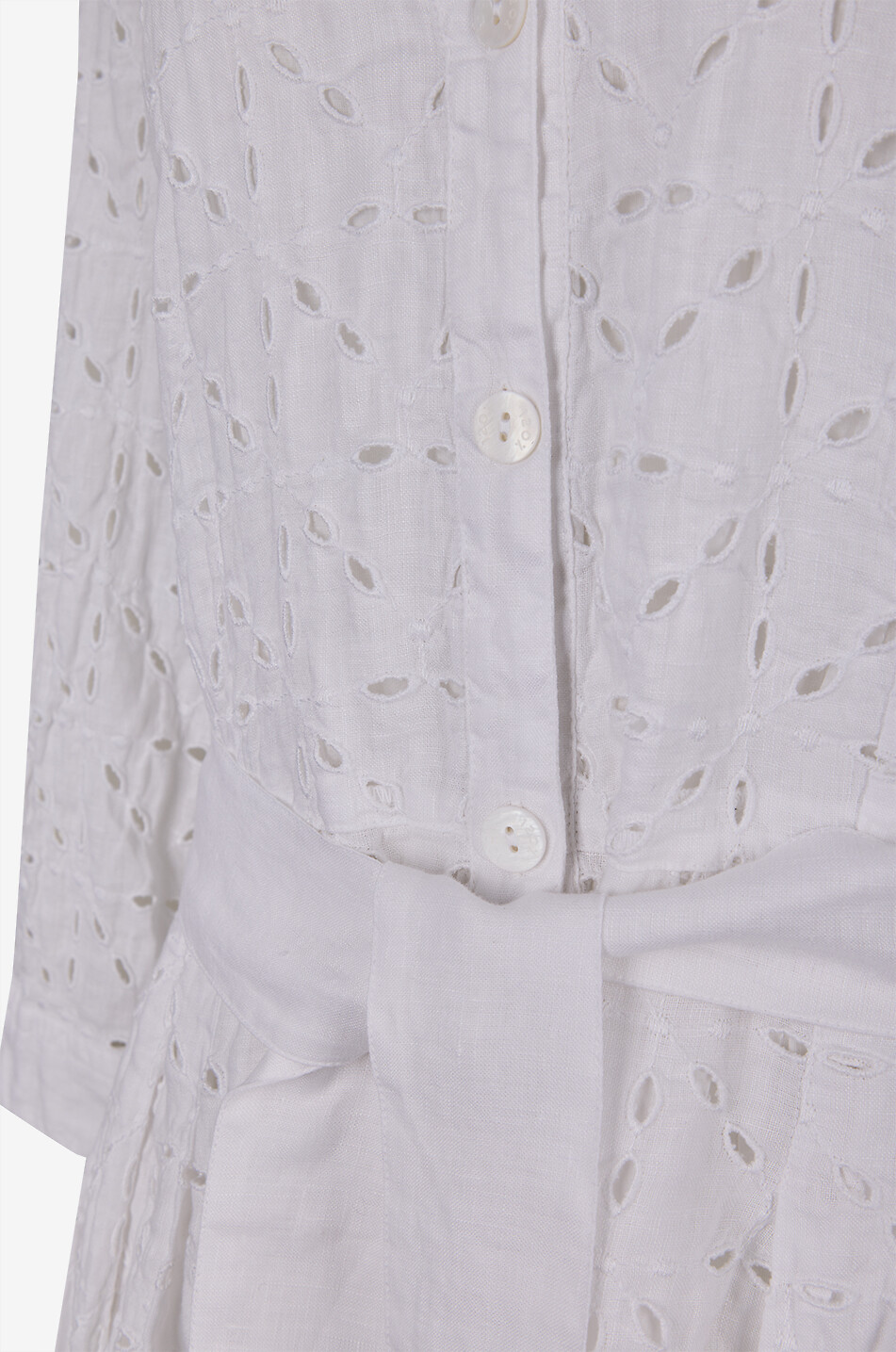 120% LINO Belted embroidered linen midi shirt dress Women WHITE 3
