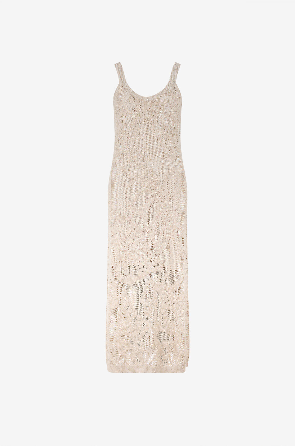 BRUNELLO CUCINELLI Long-sleeved openwork linen knit dress Women BEIGE 1